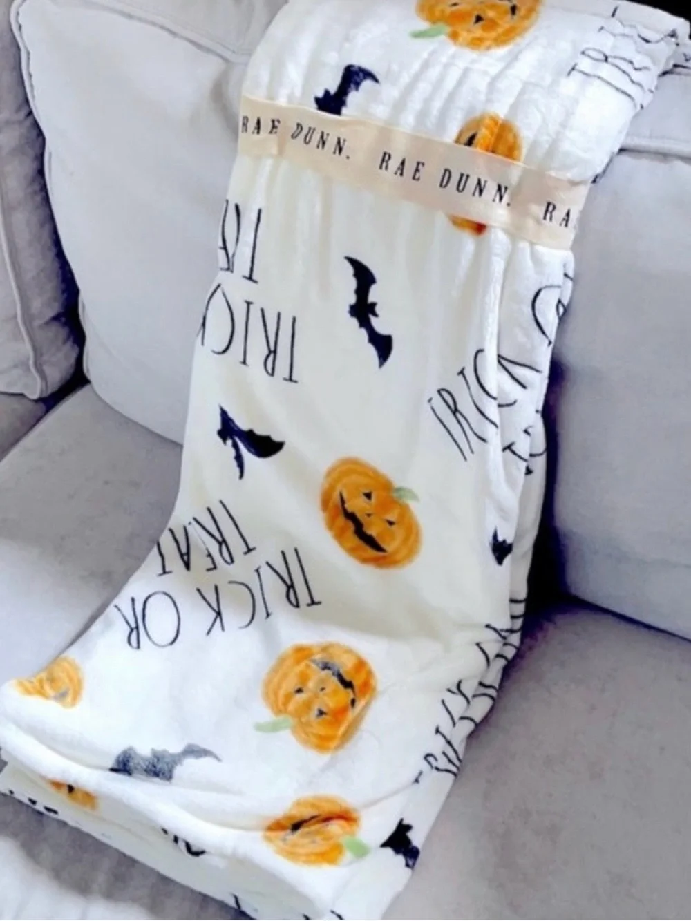 Rae Dunn Halloween Blanket/Trick OR Treat and Pumpkin Printed blanket NWT
